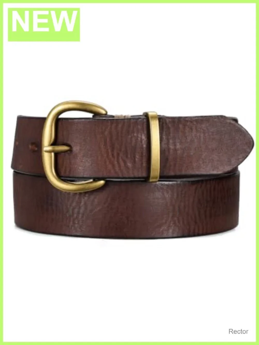 Vintage Full Grain Leather Belt for Women, Antique Gold Buckle, Adjustable Waist